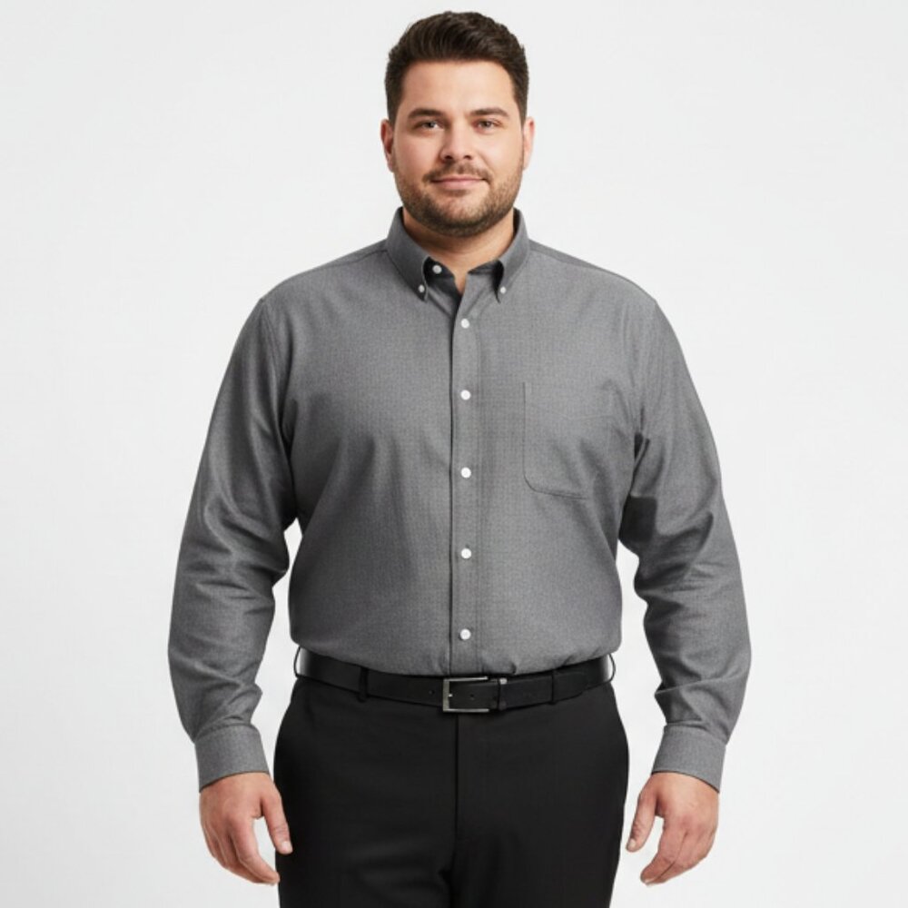 Roundtree & Yorke Gray Long Sleeve Button Up & Down Shirt 2XT